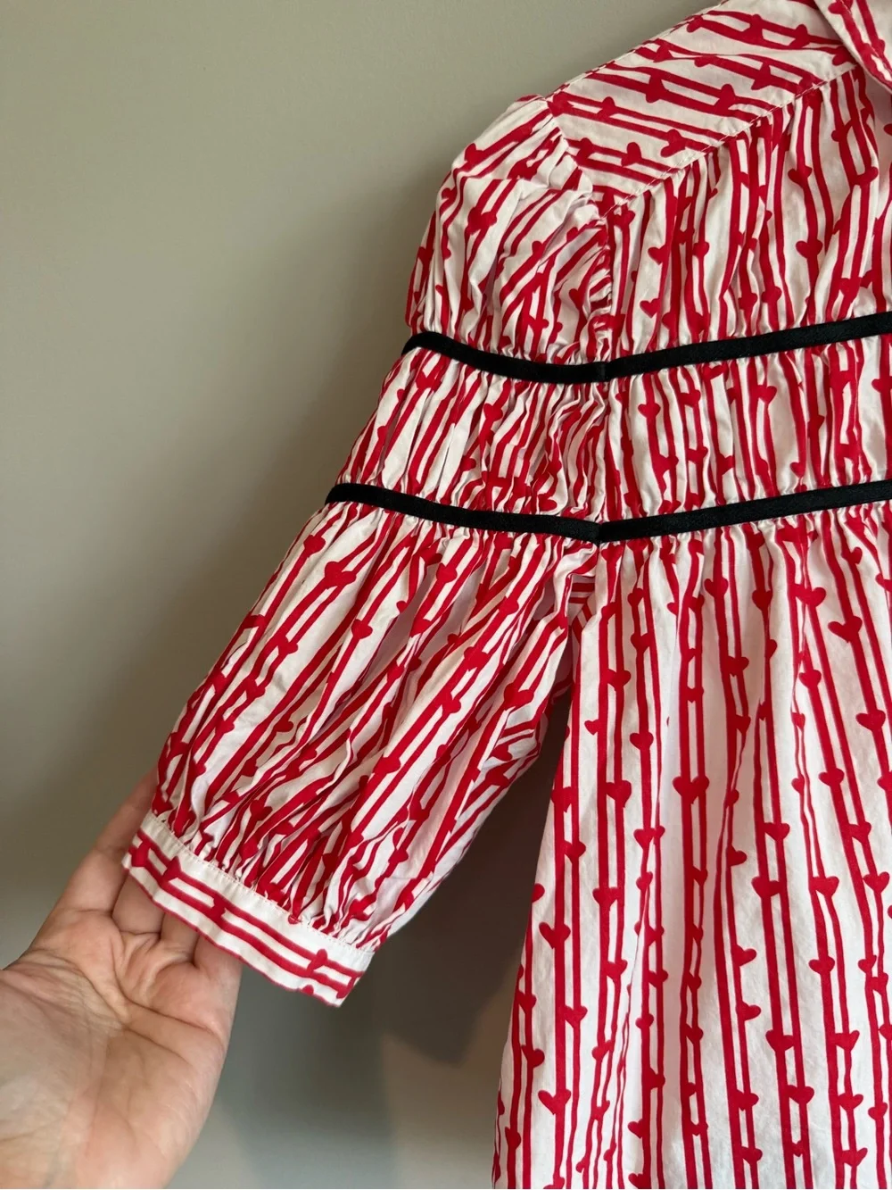 Anthropologie The Leandra Shirred Yoke Blouse: Striped Hearts Edition XS
